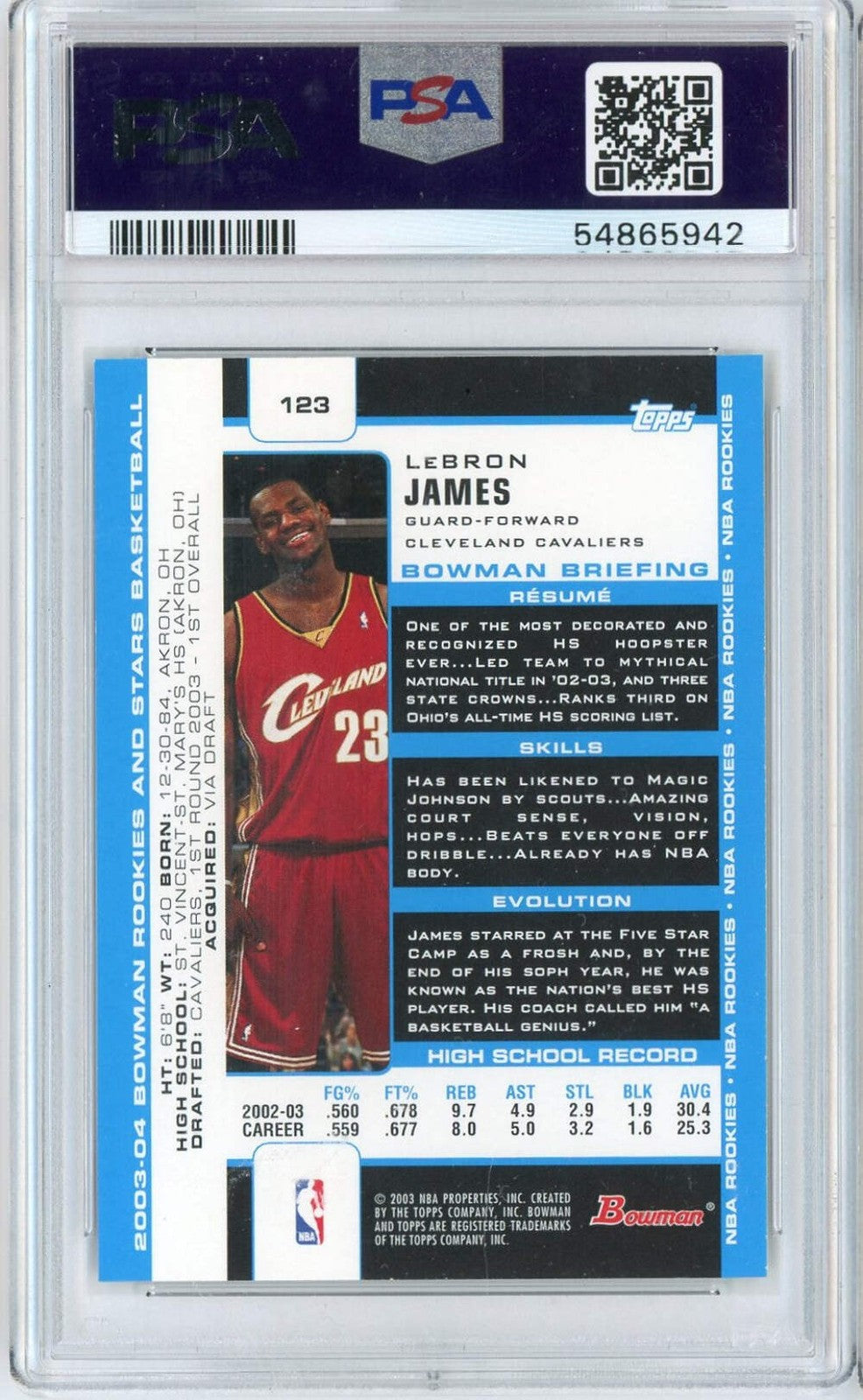 Graded 2003 Bowman Rookies & Stars LeBron James #123 Rookie RC Card PSA 8