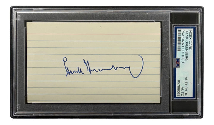 Hank Greenberg Signed In Blue Index Card Detroit Tigers PSA/DNA