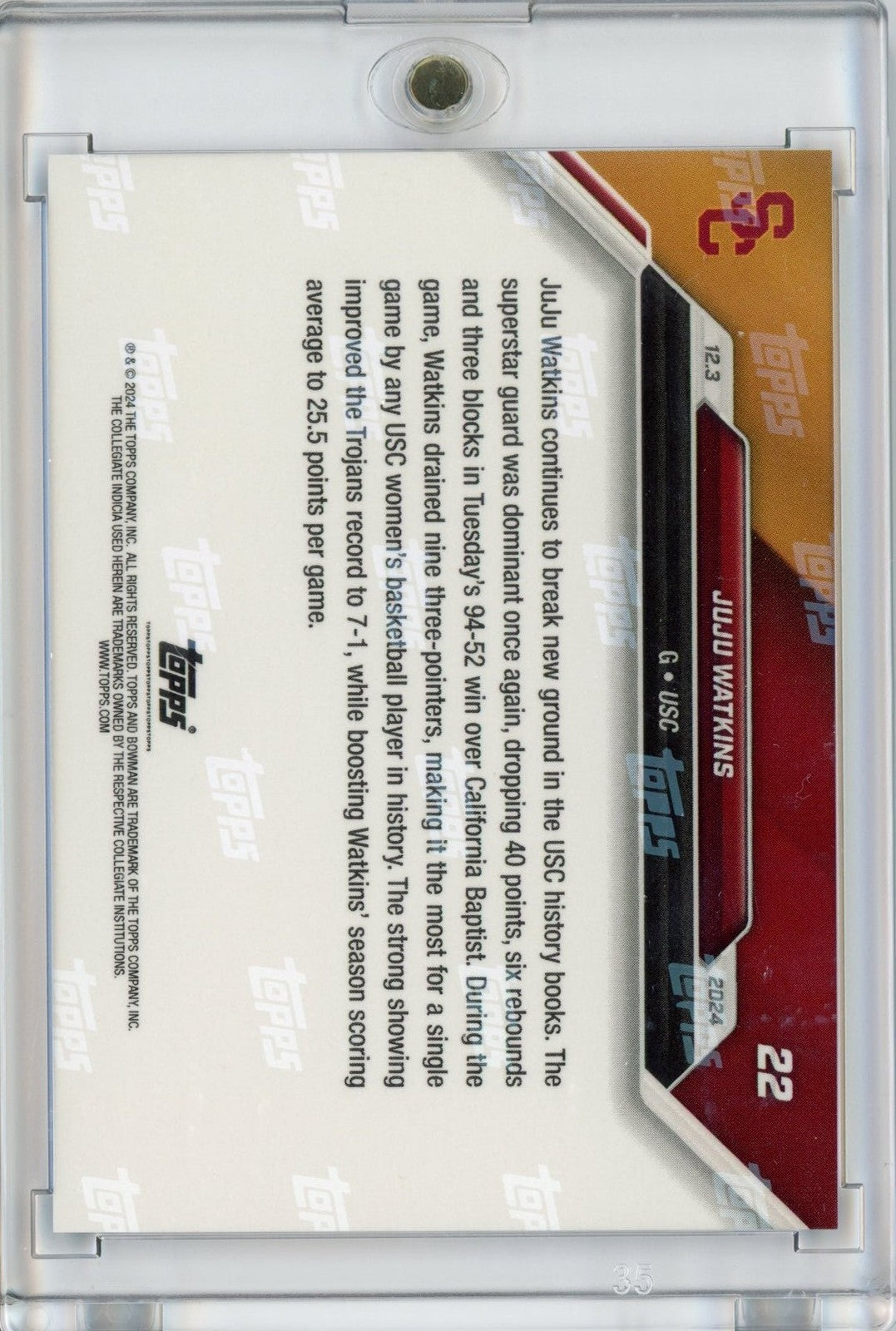 2024 Bowman U Now JuJu Watkins #22 Blue /49 USC Trojans Rookie Card