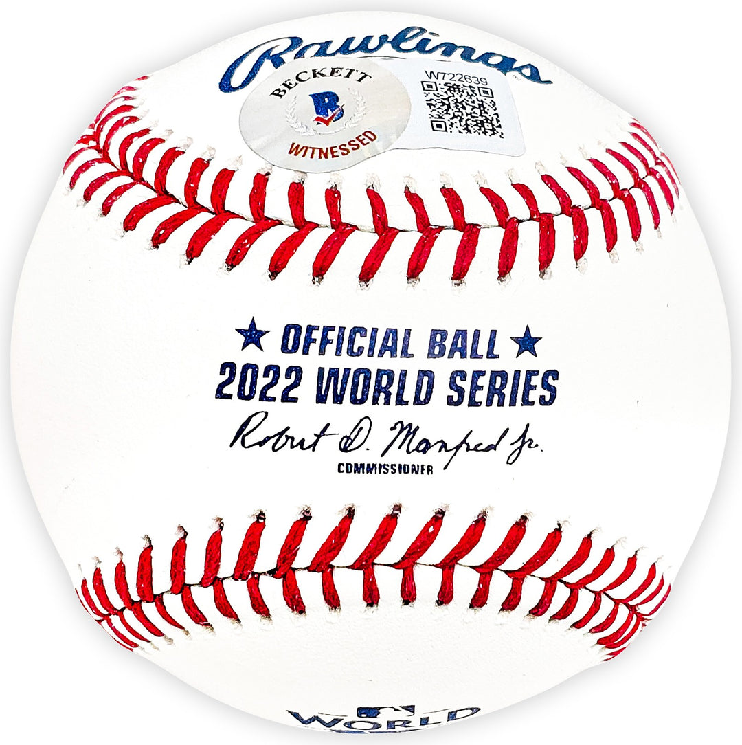 Cristian Javier Signed 2022 WS Logo MLB Baseball Astros Beckett Wit