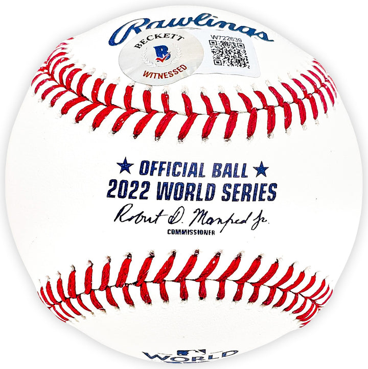 Cristian Javier Signed 2022 WS Logo MLB Baseball Astros Beckett Wit