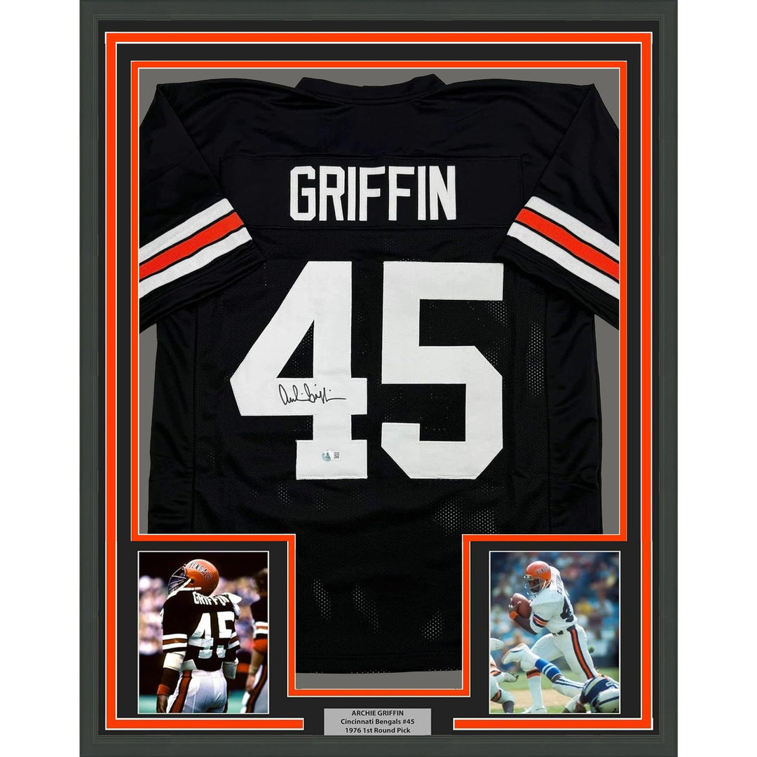 Framed Autographed/Signed Archie Griffin 35x39 Cincinnati Black Jersey COA