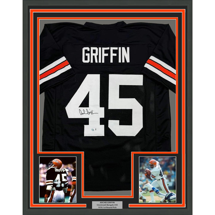 Framed Autographed/Signed Archie Griffin 35x39 Cincinnati Black Jersey COA