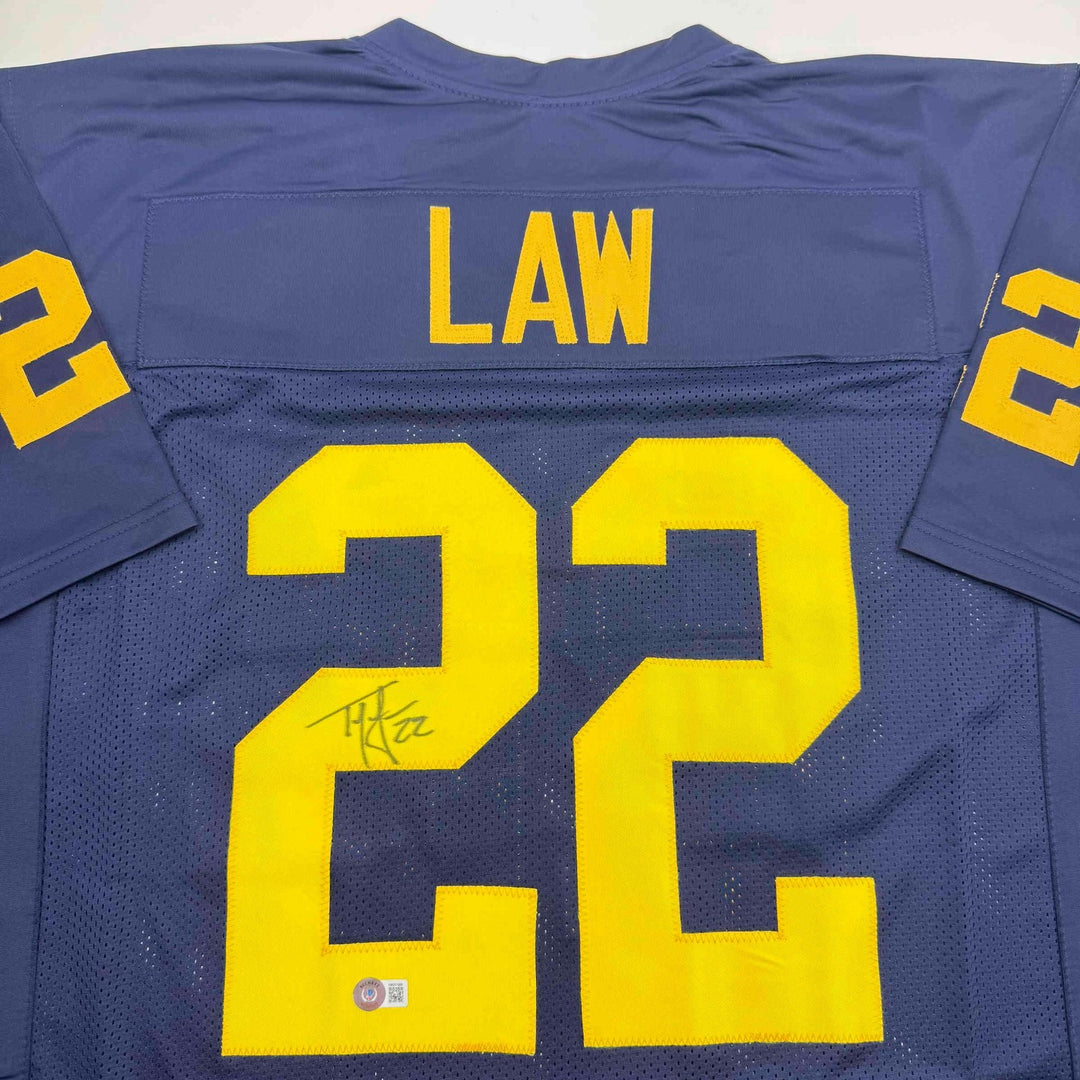 Autographed/Signed Ty Law Michigan Blue College Football Jersey Beckett BAS COA
