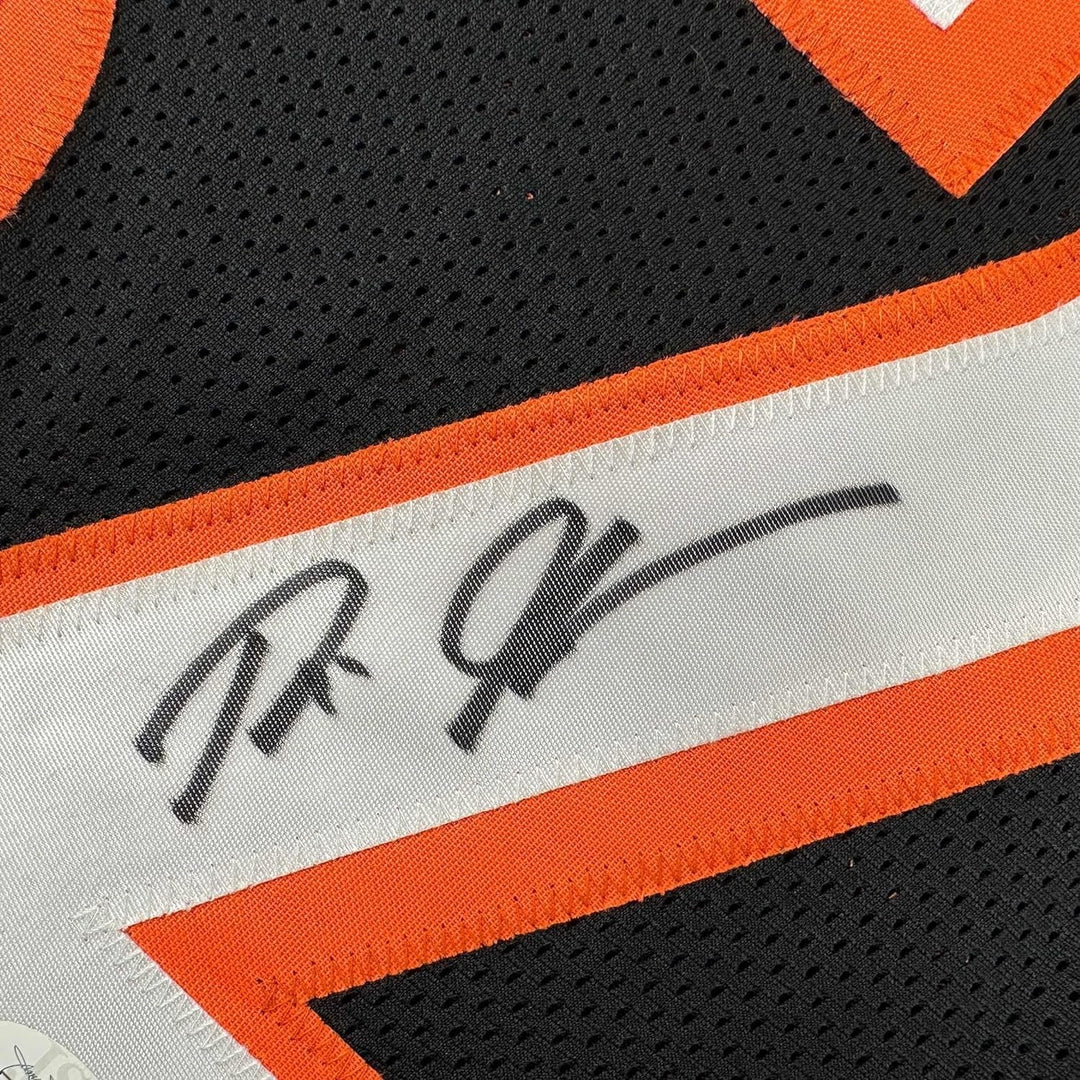 Framed Signed Rudi Johnson 35x39 Cincinnati Black Jersey JSA COA