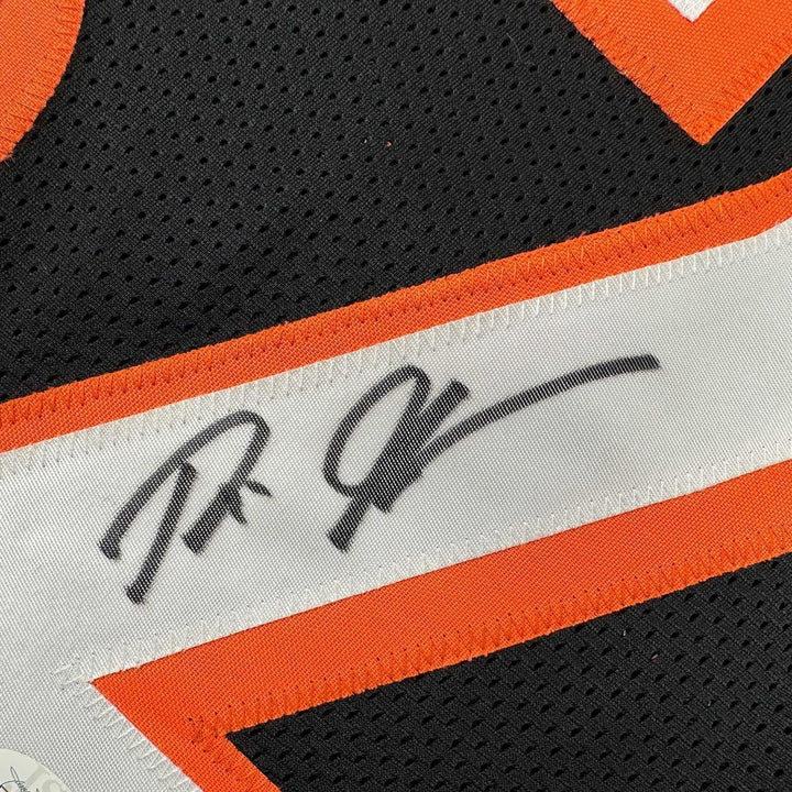 Framed Signed Rudi Johnson 35x39 Cincinnati Black Jersey JSA COA