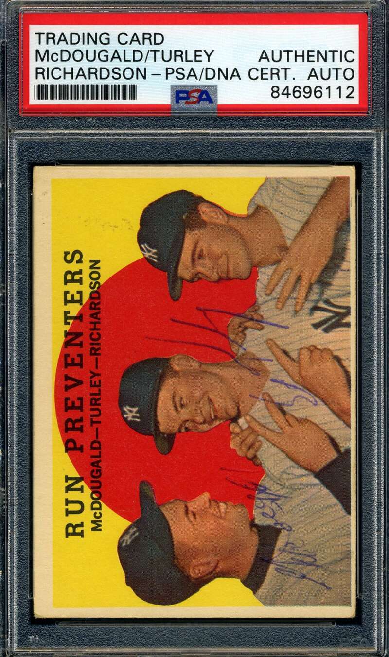 Gil McDougald Bob Turley PSA DNA Signed 1959 Topps Run Preventers Autograph