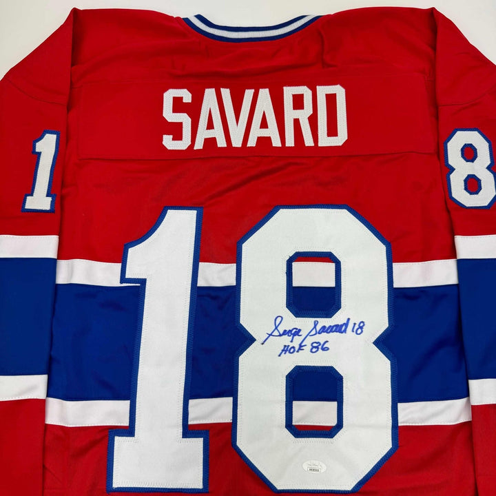 Signed Serge Savard HOF 86 Montreal Canadiens Red Jersey JSA COA