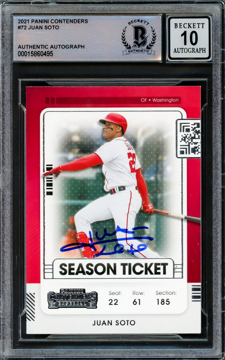 Juan Soto Autographed 2021 Panini Contenders Card Yankees Gem 10 Auto Beckett C