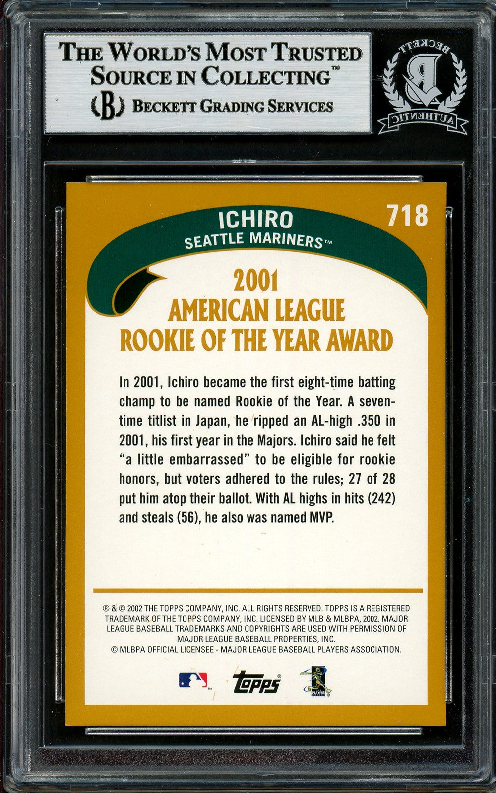 Ichiro Suzuki Signed 2002 Topps Card 718 Seattle Mariners Beckett #12785916