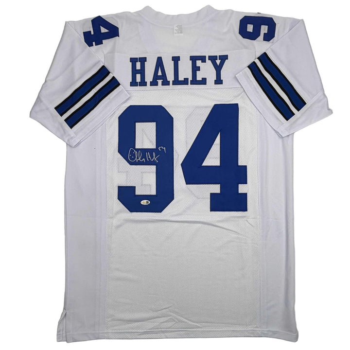 Autographed/Signed CHARLES HALEY Dallas White Football Jersey JSA COA Auto
