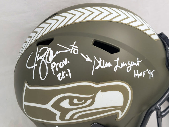 Steve Largent Jim Zorn Auto Seahawks Camo Salute To Service FS Helmet Go Hawks