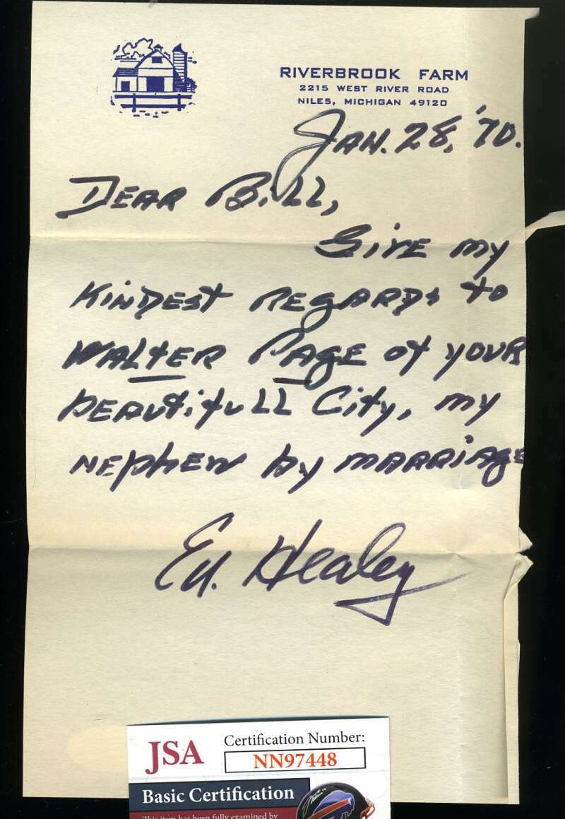 Ed Healey JSA Coa Signed Handwritten 1970 Letter Autograph