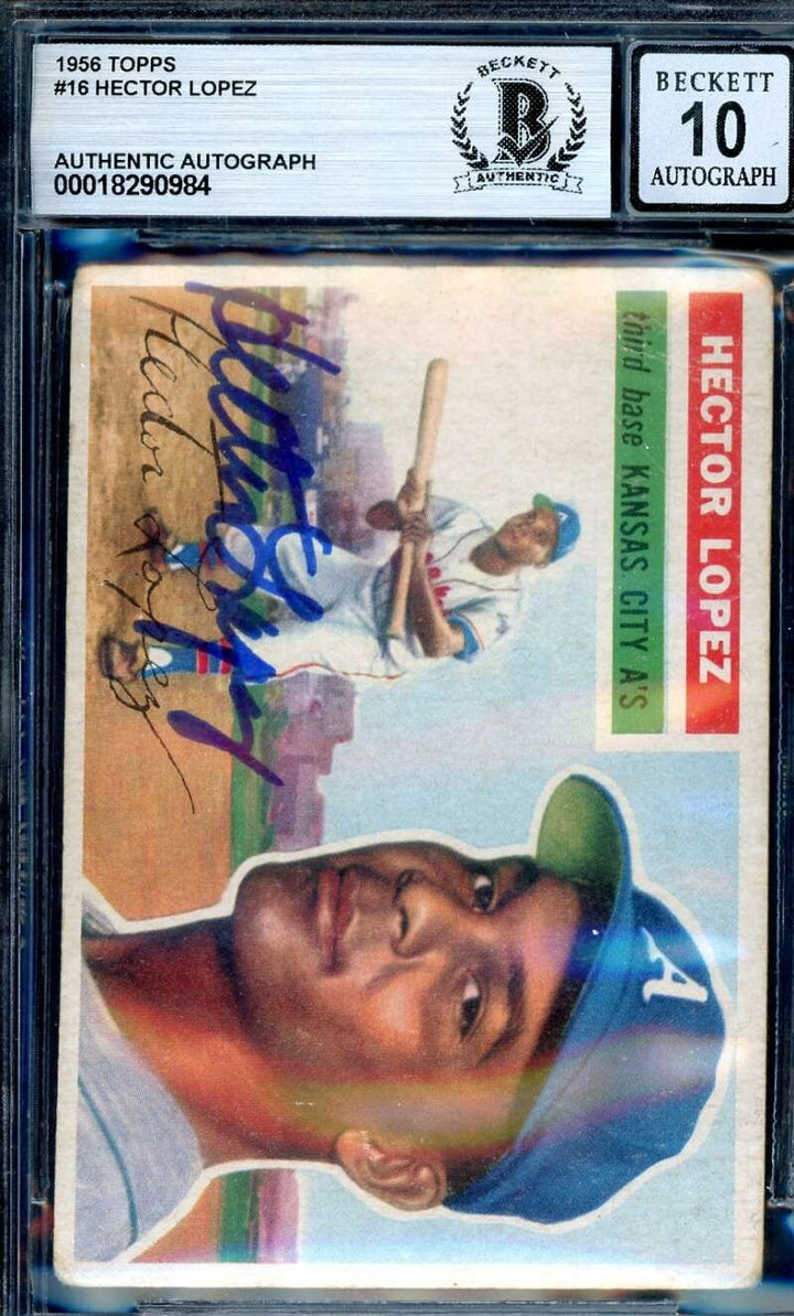 Hector Lopez Gem Mint 10 Beckett BAS Signed 1956 Topps Rookie Autograph