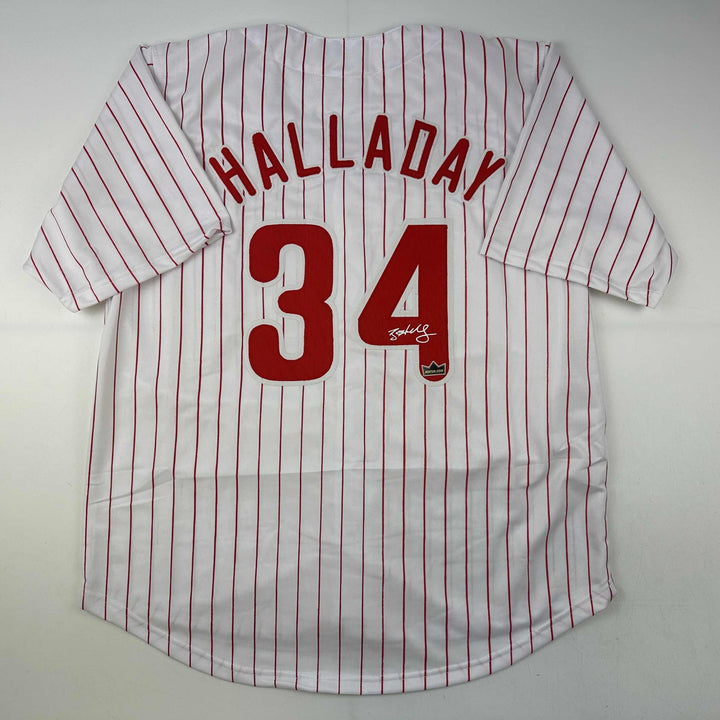 Facsimile Autographed Roy Halladay Philadelphia Pinstripe Reprint Jersey Size XL