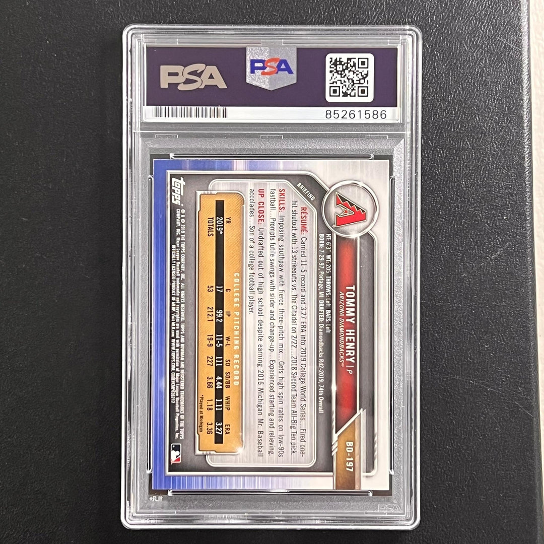 2020 Topps Bowman #Bd-197 Tommy Henry Signed Card AUTO 10 PSA Slabbed Diamondbac