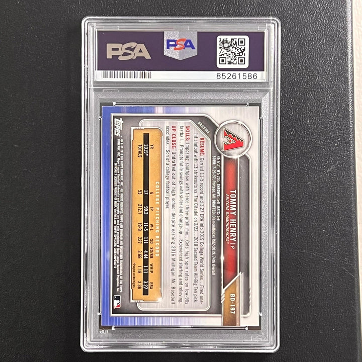 2020 Topps Bowman #Bd-197 Tommy Henry Signed Card AUTO 10 PSA Slabbed Diamondbac