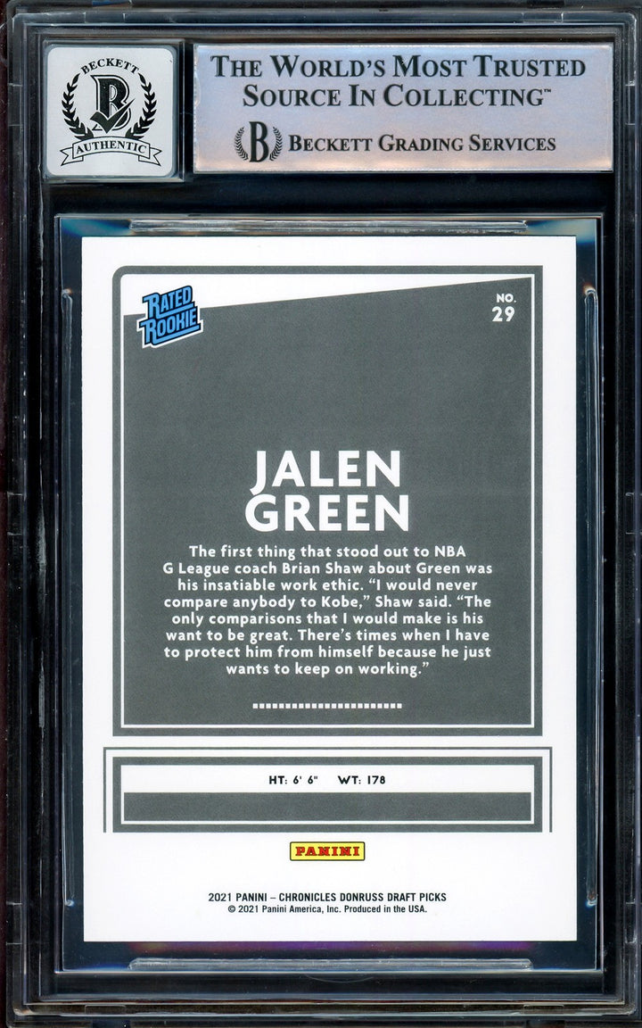 Jalen Green Signed 2021-22 Donruss Rated RC 29 Rockets Auto GM 10 Beckett