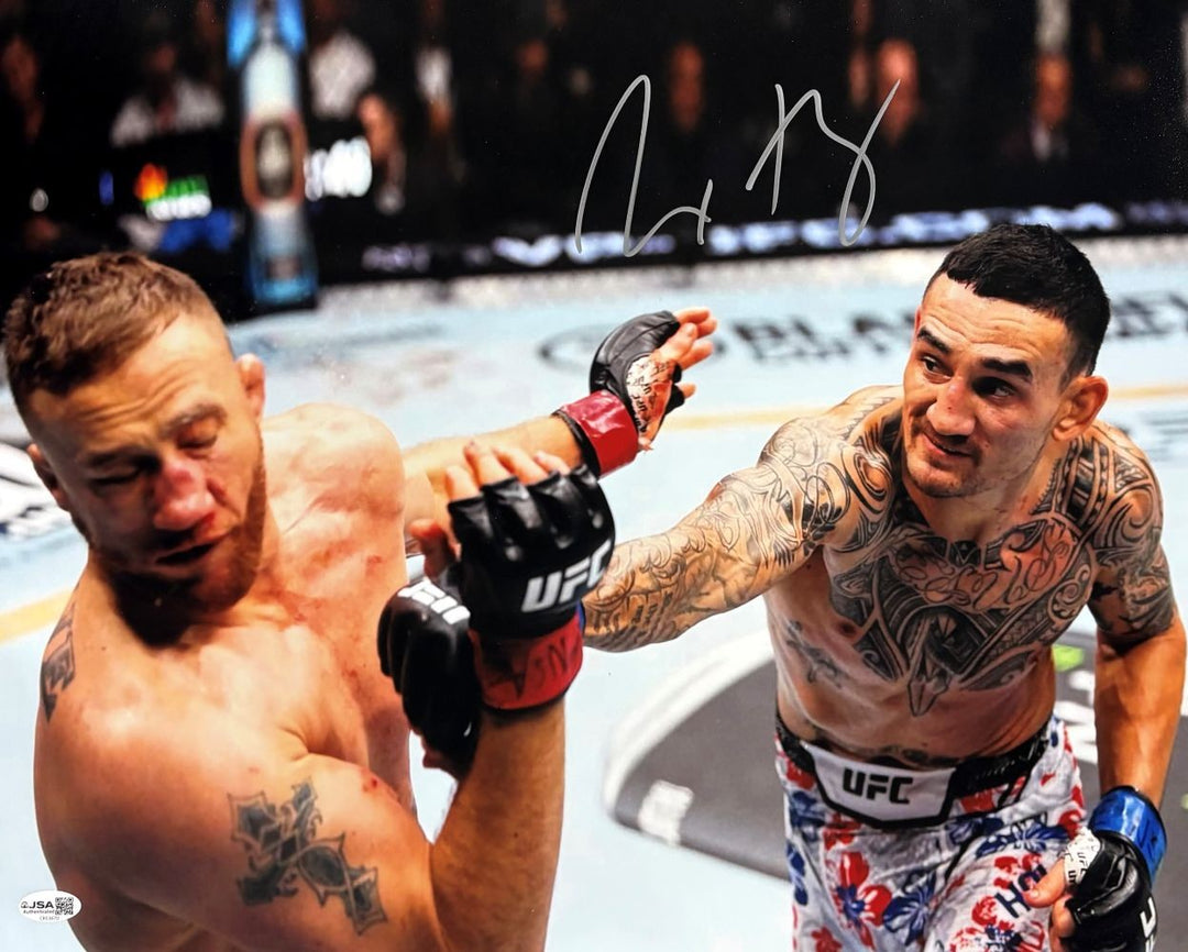 Max Holloway Signed 16x20 UFC Fight vs Justin Gaethje JSA QR