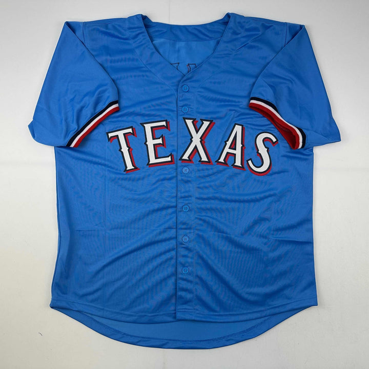 Facsimile Autographed Marcus Semien Texas Light Blue Reprint Jersey Size Mens XL
