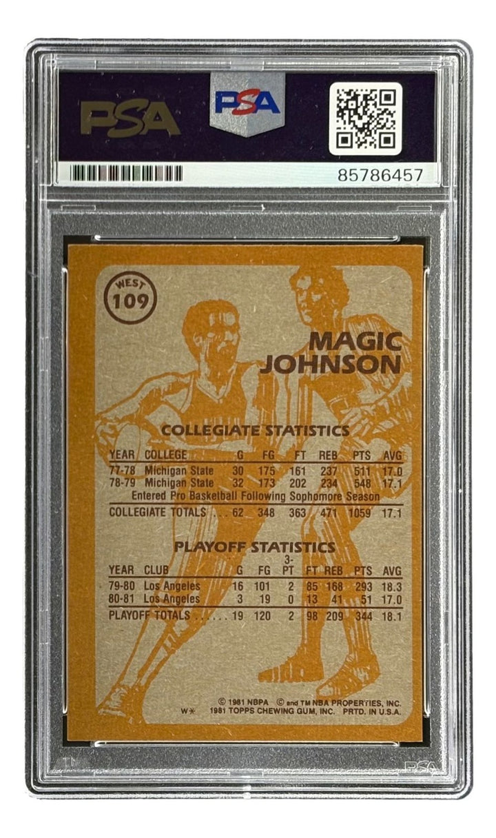 Magic Johnson Signed On Card 1981 Topps #109 Lakers Trading Card PSA Auto 10