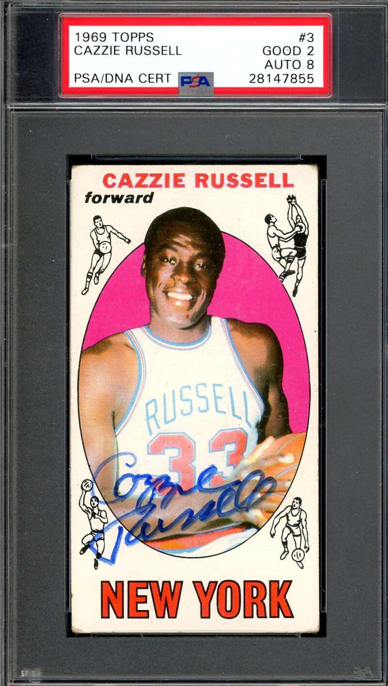 Cazzie Russell NM 8 PSA DNA Signed 1969 Topps Rookie Autograph