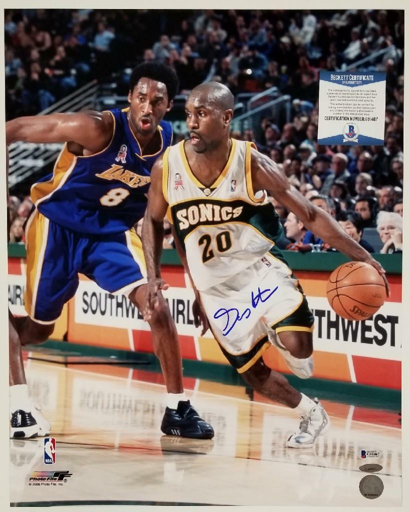 Gary Payton autograph signed Supersonics 16x20 Photo vs Kobe ~ Beckett BAS COA