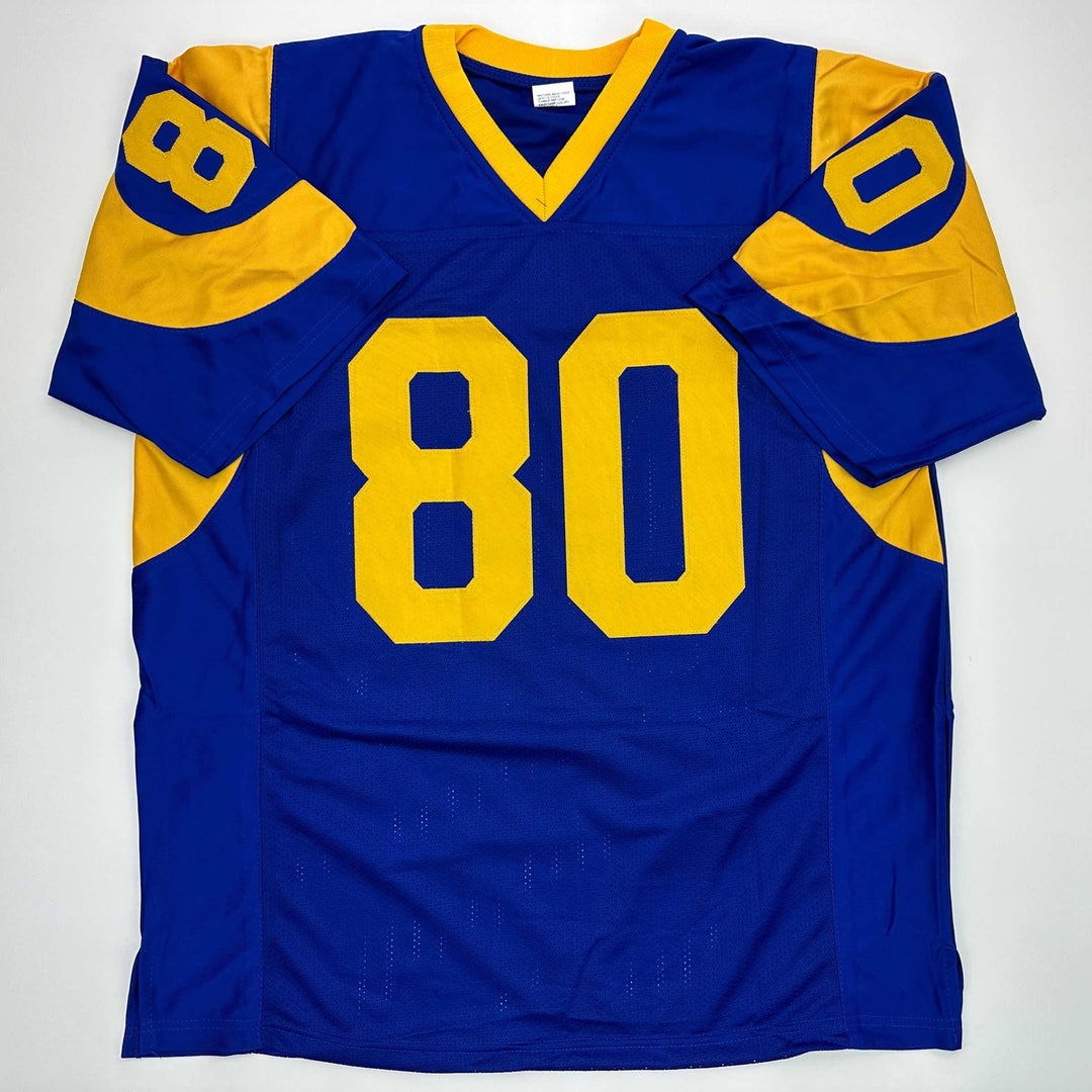 Facsimile Autographed Isaac Bruce St. Louis Royal Blue Retro Reprint Jersey XL