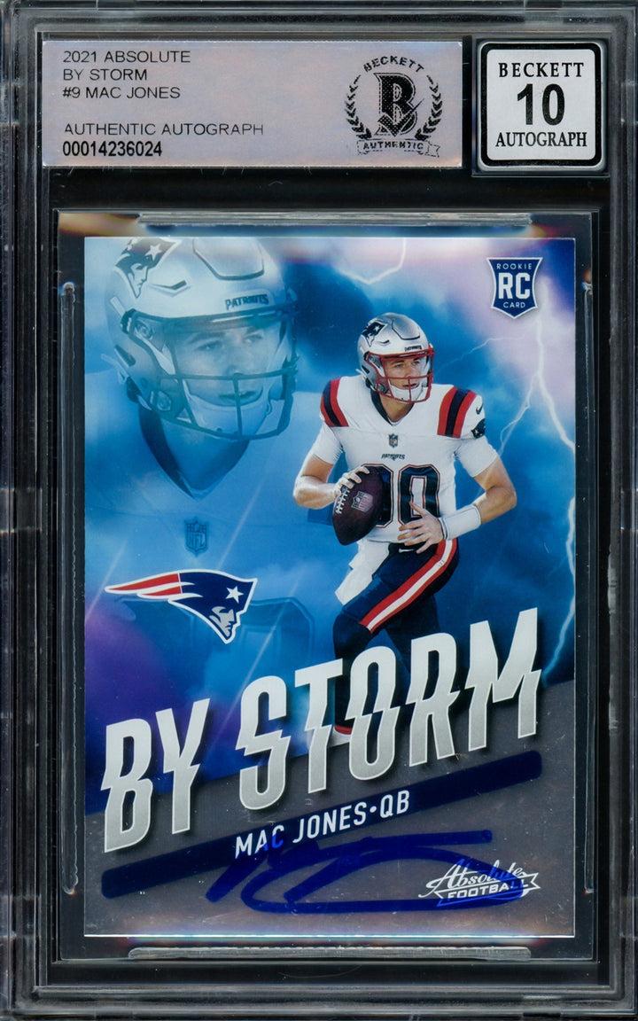 Mac Jones Signed 2021 Panini Absolute By Storm RC BST-9 Patriots Sig 10 Beckett