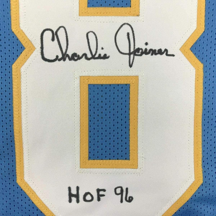 FRAMED Autographed/Signed CHARLIE JOINER 33x42 San Diego PWD Blue Jersey JSA COA