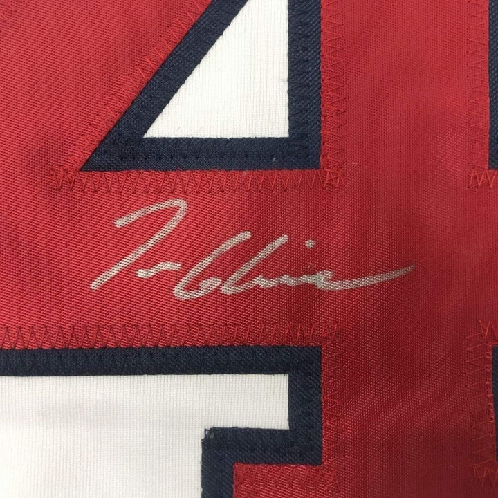 Framed Signed Tom Glavine 35x39 Atlanta White Stat Jersey JSA COA