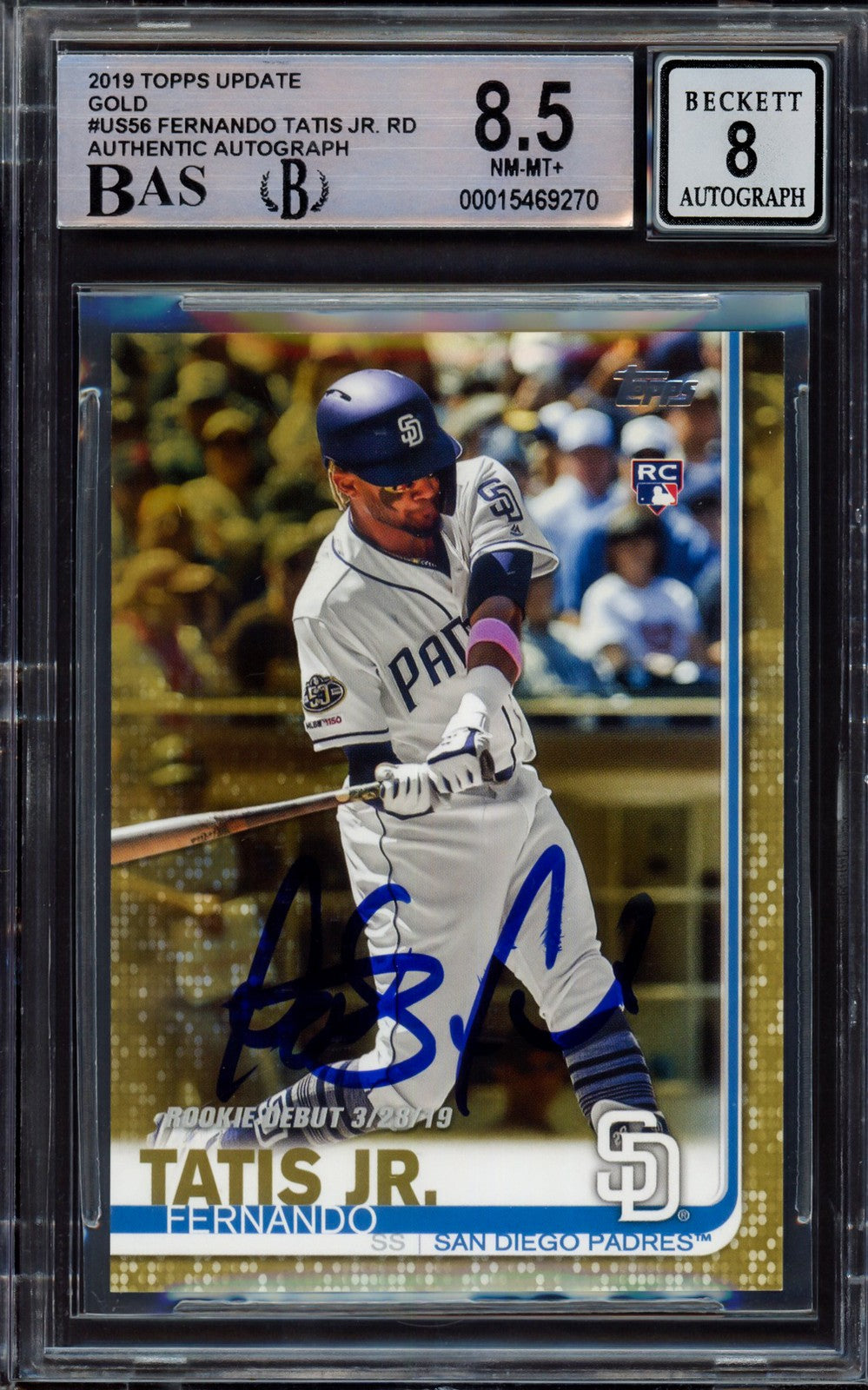 Fernando Tatis Jr. Signed 2019 Topps Update Gold RC US56 BGS 8.5 Sig 8 Beckett