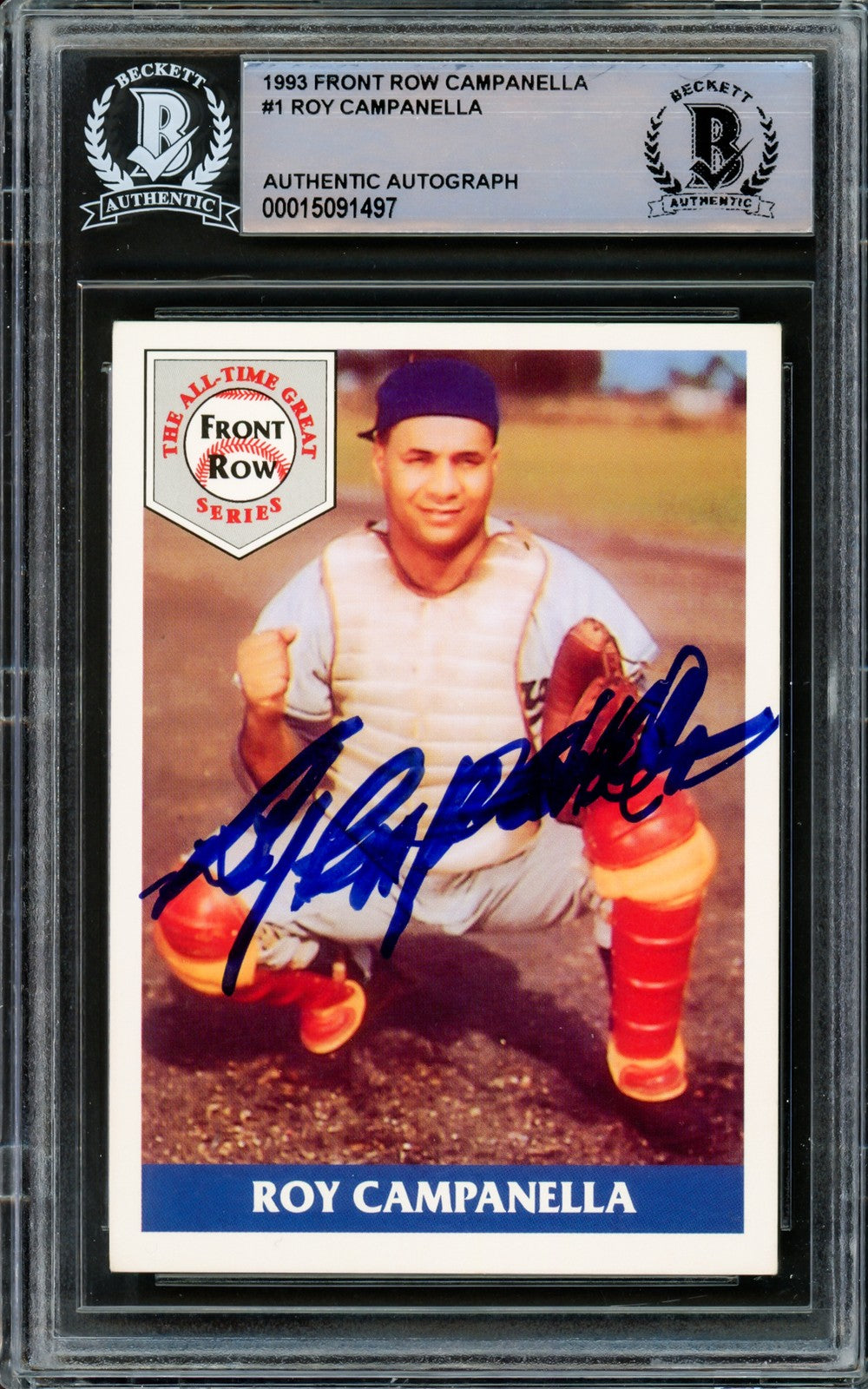 Roy Campanella Signed 1992 Front Row Card 1 Brooklyn Dodgers Beckett #15091497