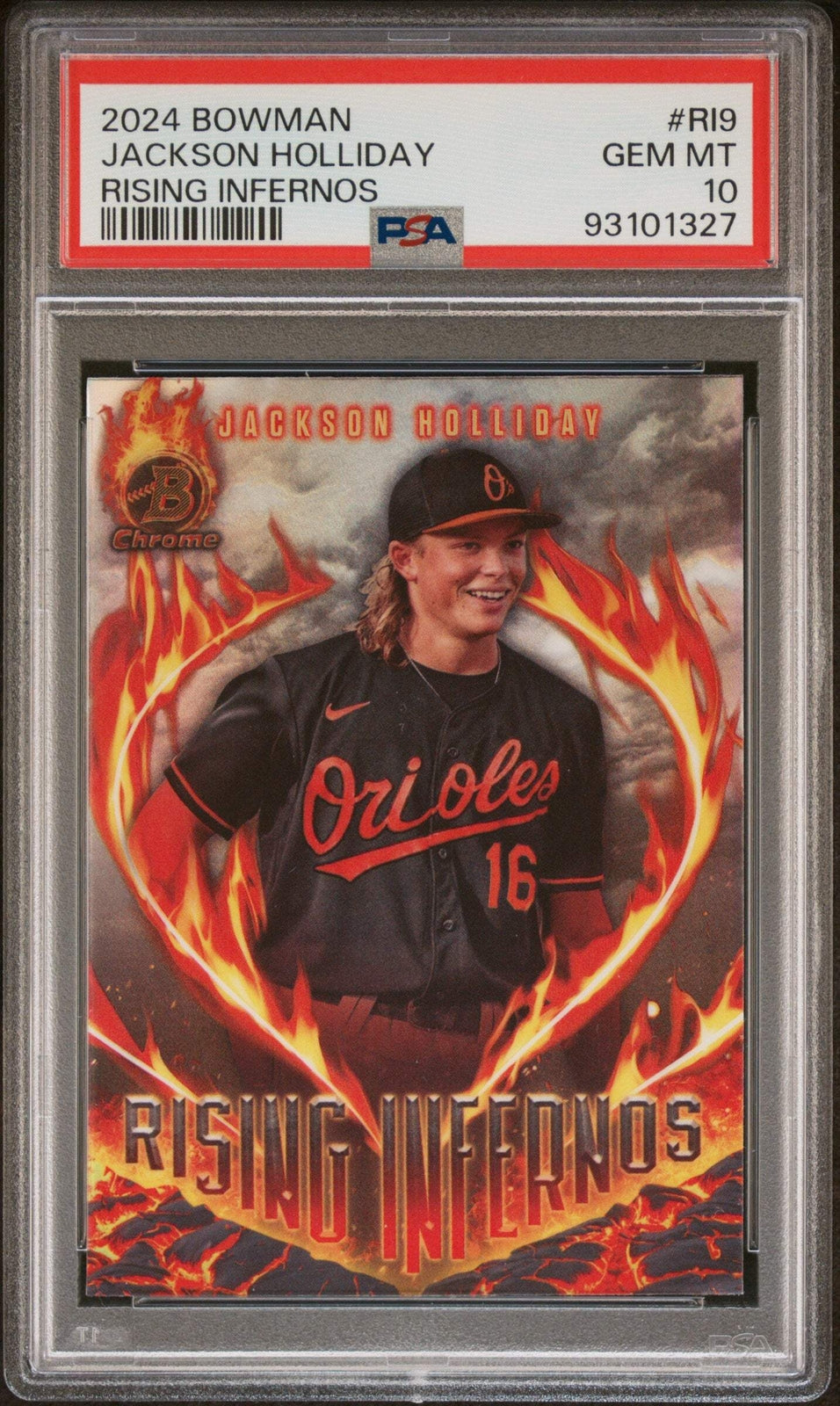Graded 2024 Bowman Jackson Holliday #RI9 Rising Infernos Baseball Card PSA 10