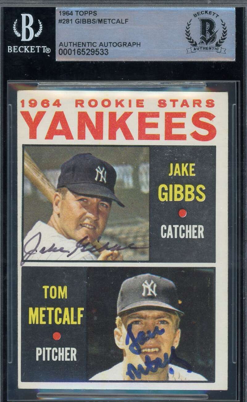 Jake Gibbs Tom Metcalf Beckett BAS Signed 1964 Topps Rookie Autograph