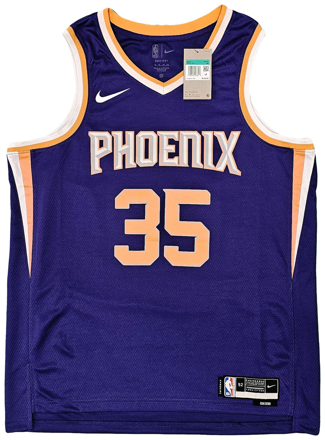 Phoenix Suns Kevin Durant Signed Purple Nike Icon Edition Jersey Size 52 Beckett