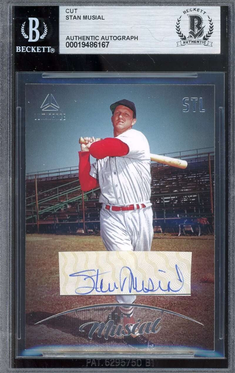 Stan Musial Beckett BAS Signed 2023 Panini Luminance Cut Autograph Cardinals