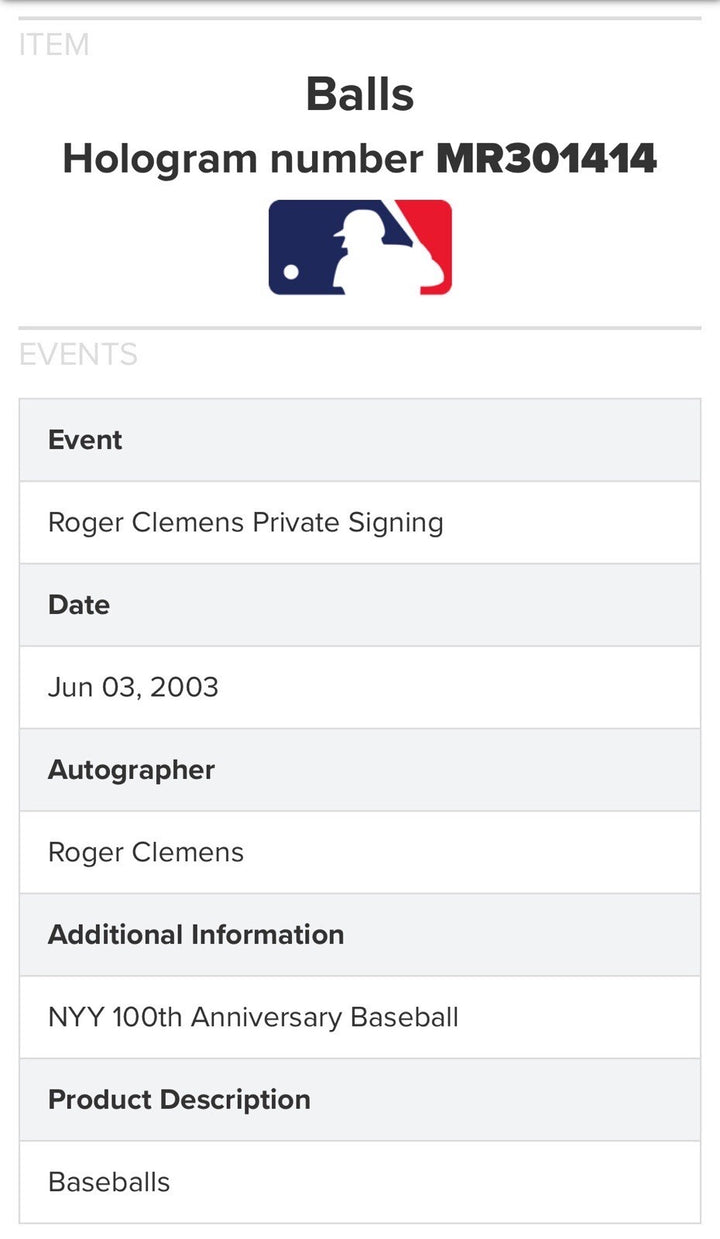 Roger Clemens Signed 100 Anniv Yankees Baseball Rocket Auto MLB Tri-Star Le /22
