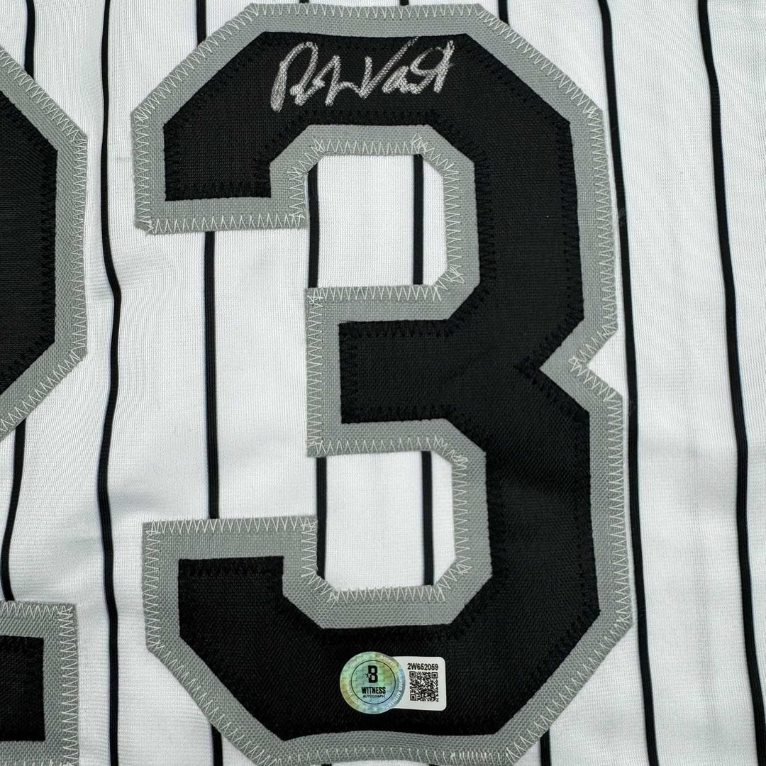 Framed Autographed/Signed Robin Ventura 35x39 Chicago Pinstripe Jersey COA
