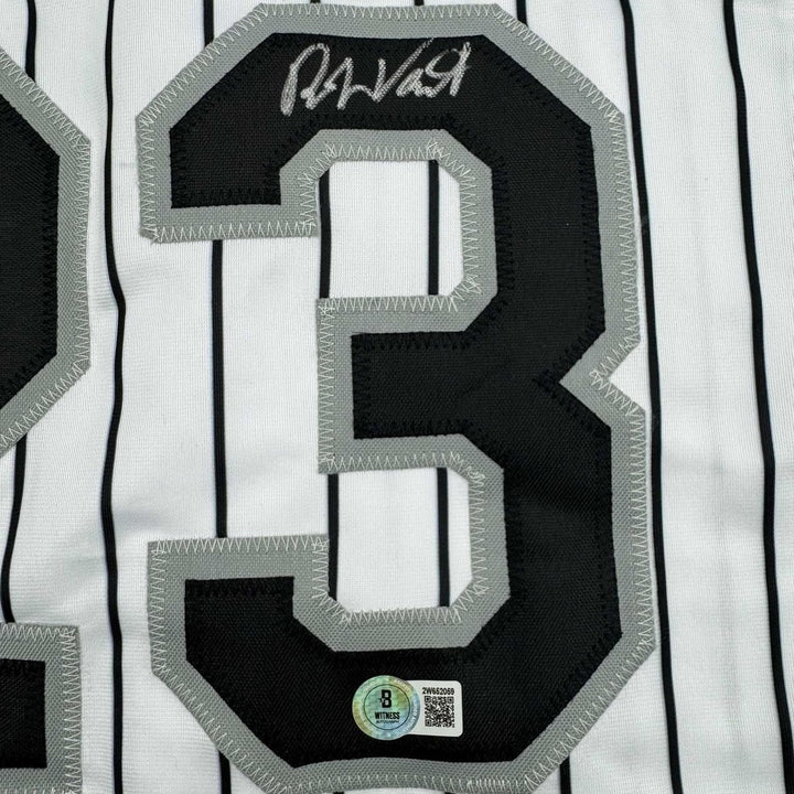 Framed Autographed/Signed Robin Ventura 35x39 Chicago Pinstripe Jersey COA