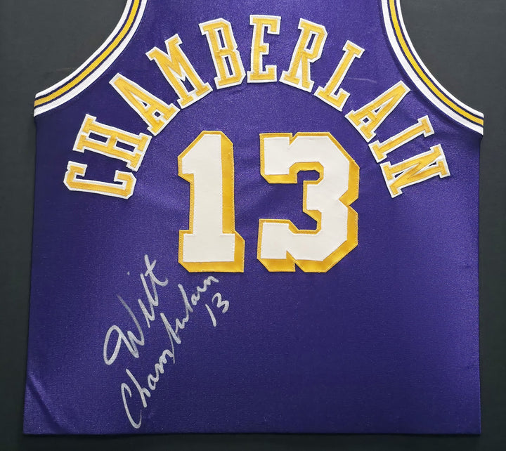 Lakers Wilt Chamberlain Signed Framed Purple Jersey PSA/DNA & Beckett #AE20862