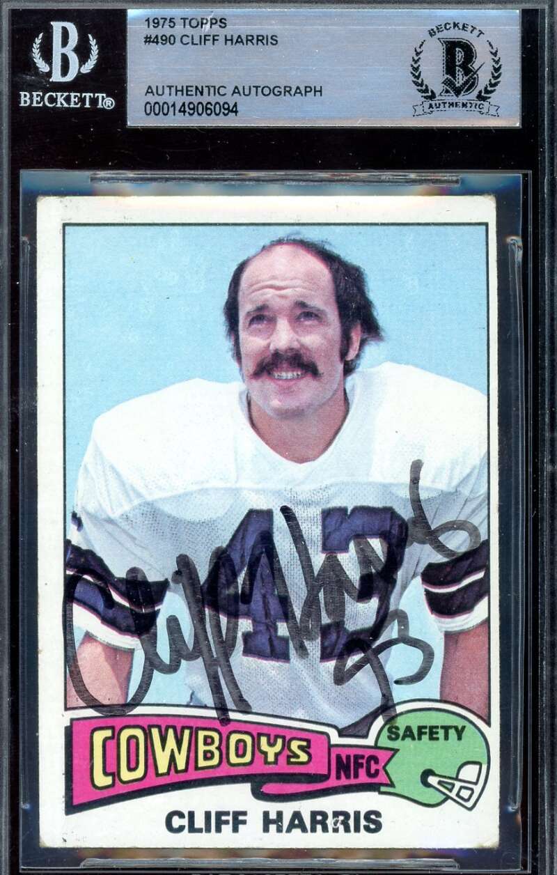Cliff Harris Beckett BAS Signed 1975 Topps Rookie Autograph