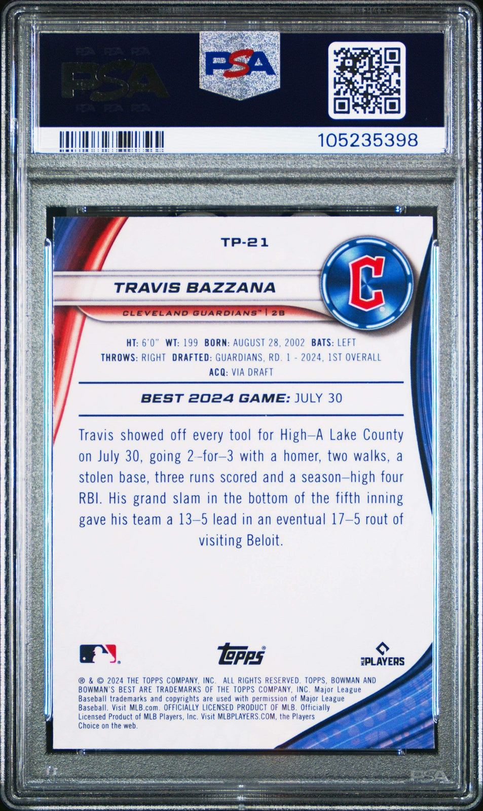 Graded 2024 Bowmans Best Travis Bazzana #TP21 Top Pros Wave Baseball Card PSA 10