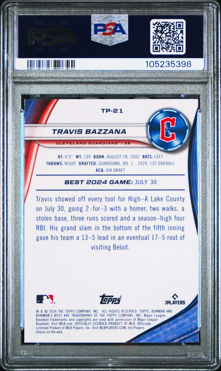 Graded 2024 Bowmans Best Travis Bazzana #TP21 Top Pros Wave Baseball Card PSA 10