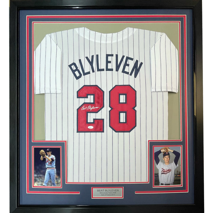Framed Autographed/Signed Bert Blyleven 33x42 Minnesota Pinstripe Jersey JSA COA