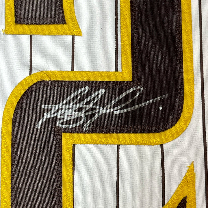 FRAMED Autographed/Signed FERNANDO TATIS JR 33x42 Baseball Jersey JSA COA