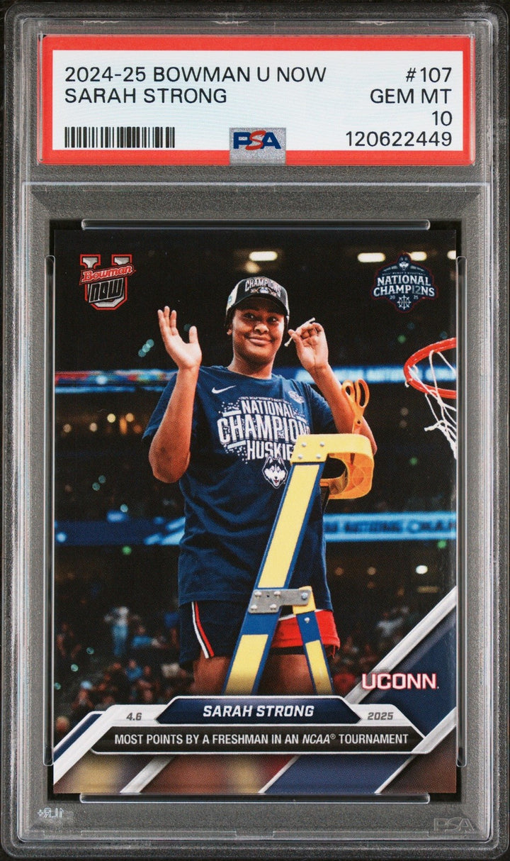Graded 2024-25 Bowman U Now Sarah Strong #107 Rookie RC Card PSA 10