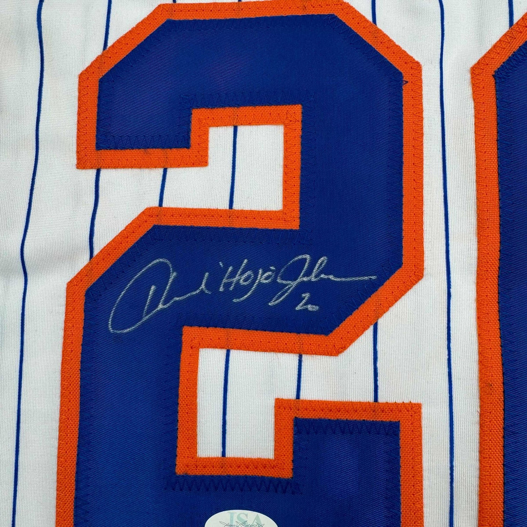Framed Signed Howard Johnson 35x39 New York Pinstripe Jersey JSA COA