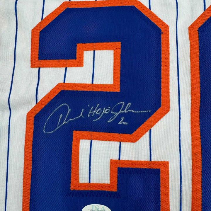 Framed Signed Howard Johnson 35x39 New York Pinstripe Jersey JSA COA