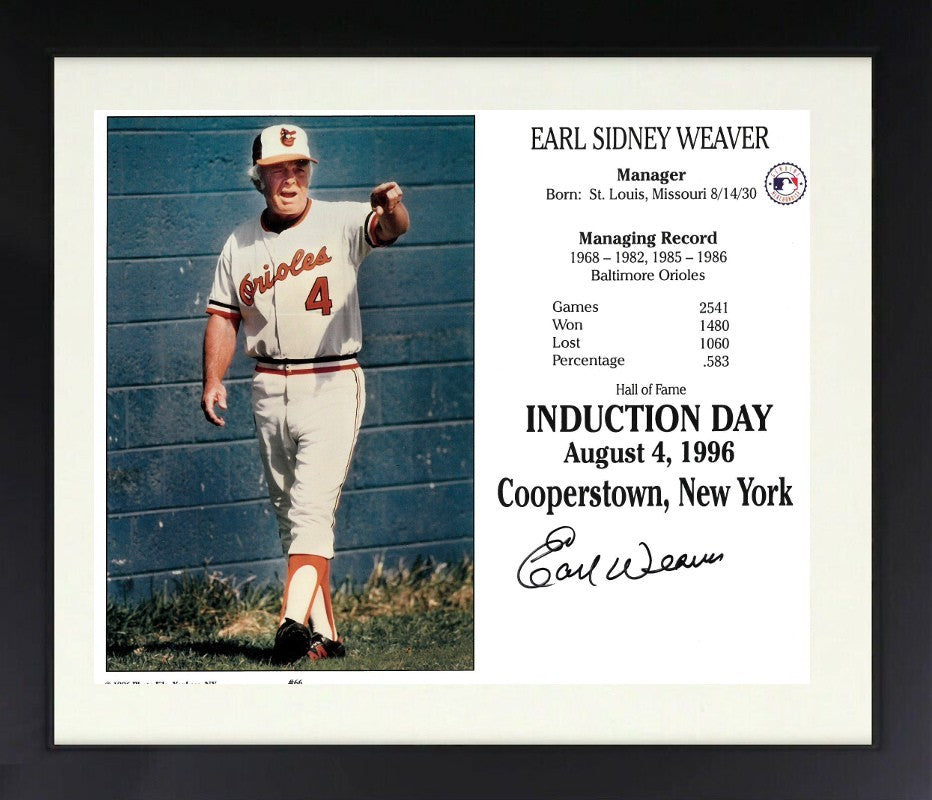 Earl Weaver signed Orioles MLB Hall of Fame Induction 8x10 Photo Framed- COA